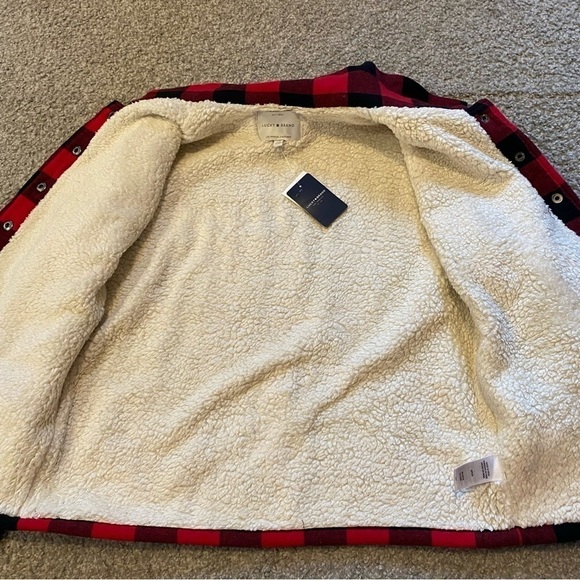 Lucky Brand Sherpa Lined Buffalo Plaid Button Down Jacket Small NEW Red Black - Picture 6 of 10